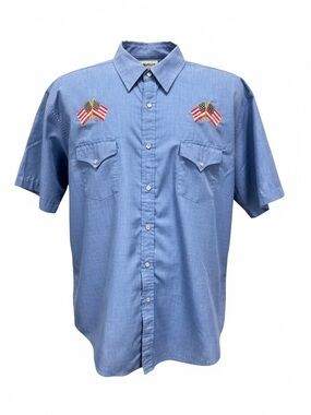 HIGH NOON Men’s blue American‎ flag embroidered short sleeve shirt size XL